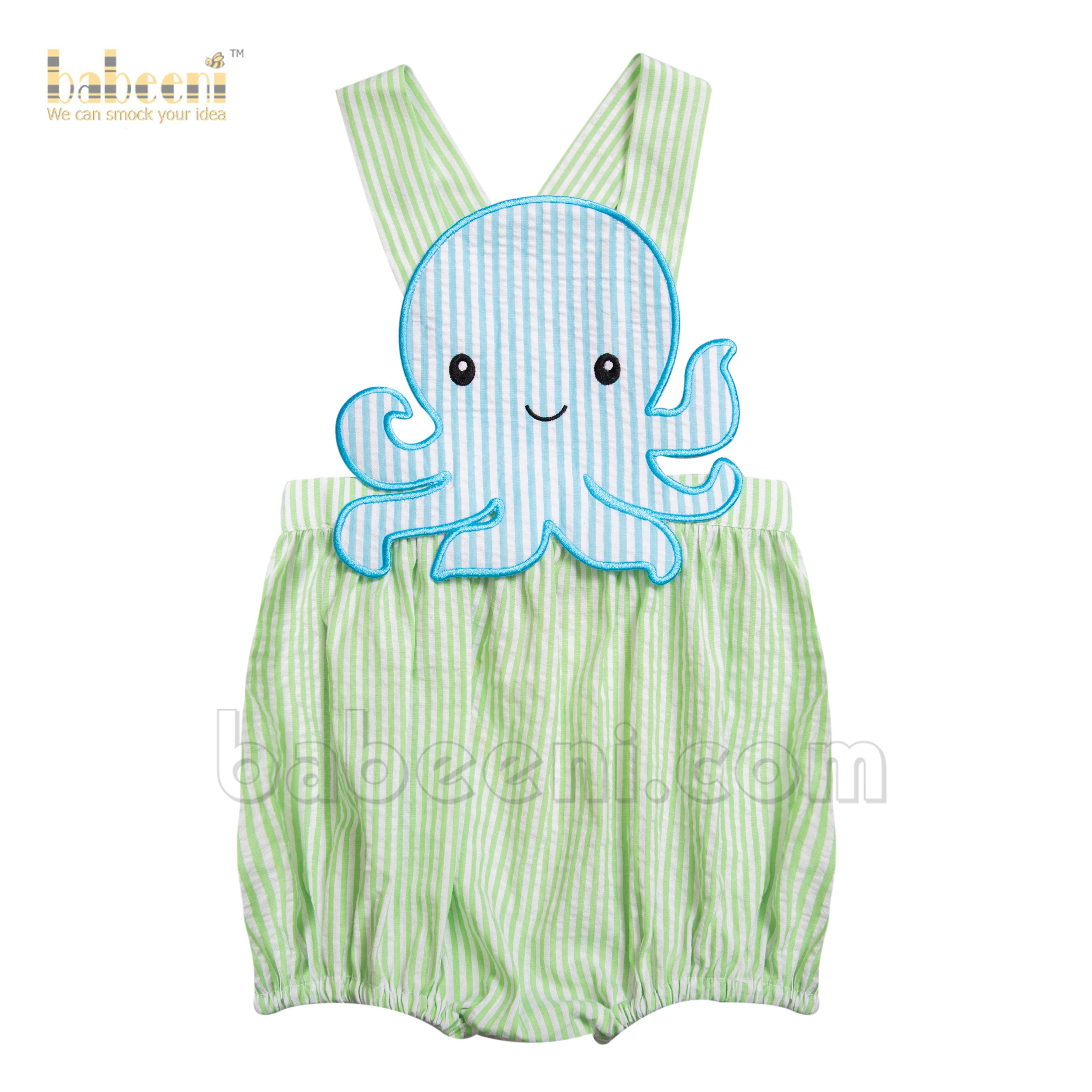 Octopus lime green medium stripe seersucker bubble for little boys– BC892